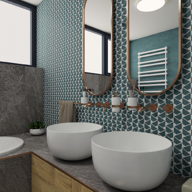 Modernes DOME-Badezimmer - Detailní pohled na umyvadla