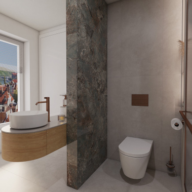 Waschtisch, stand-waschtischarmatur, fliesen estrich a obklad imitace mramoru v luxusní koupelně AMAZZONITE