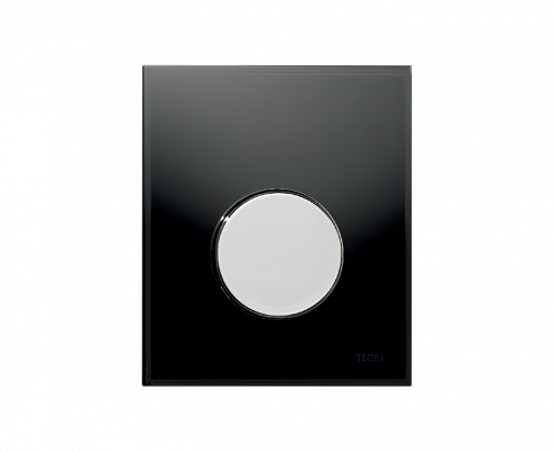 Urinal-Betätigungsplatte Loop mit schwarzem Glas und Tasten aus poliertem Chrom
