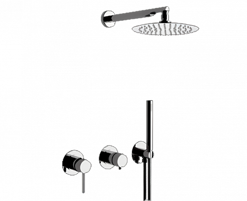 Dusch Set X STYLE | Unterputz | mit hängendem Brausekopf | Ø 200 mm | Chrom schwarzer Grund