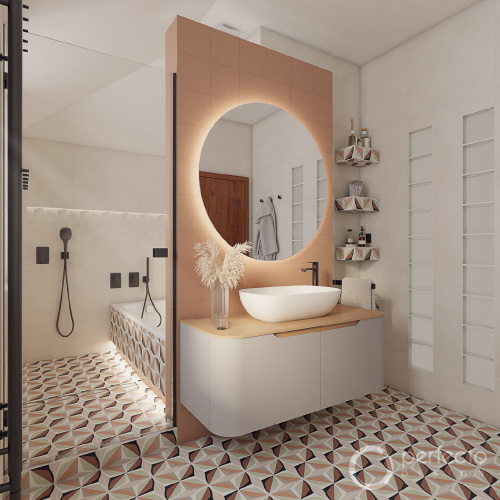 Modernes AGOSTINO-Badezimmer - Pohled od toalety k umyvadlu
